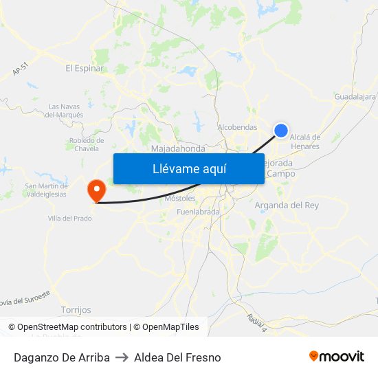 Daganzo De Arriba to Aldea Del Fresno map