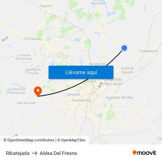 Ribatejada to Aldea Del Fresno map