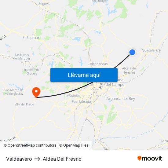 Valdeavero to Aldea Del Fresno map