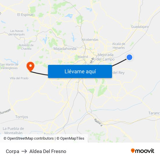 Corpa to Aldea Del Fresno map