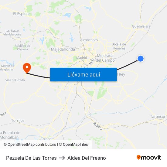 Pezuela De Las Torres to Aldea Del Fresno map