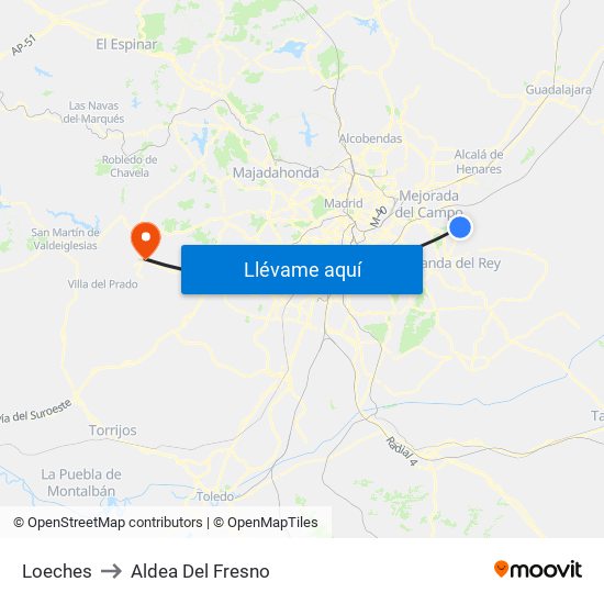 Loeches to Aldea Del Fresno map
