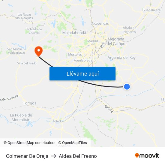 Colmenar De Oreja to Aldea Del Fresno map
