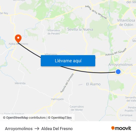 Arroyomolinos to Aldea Del Fresno map