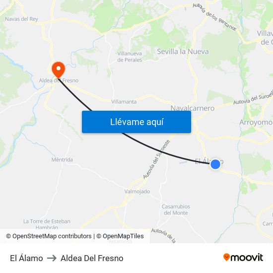 El Álamo to Aldea Del Fresno map