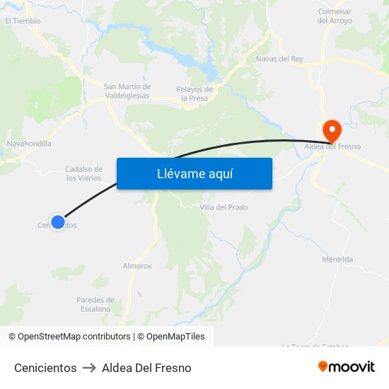 Cenicientos to Aldea Del Fresno map