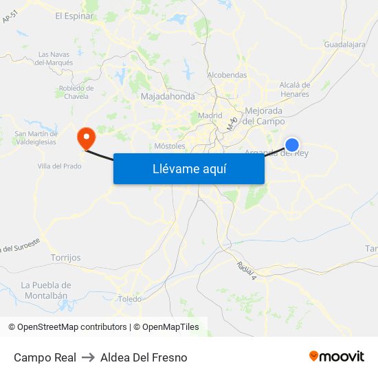 Campo Real to Aldea Del Fresno map