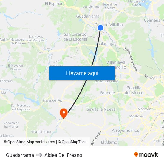 Guadarrama to Aldea Del Fresno map