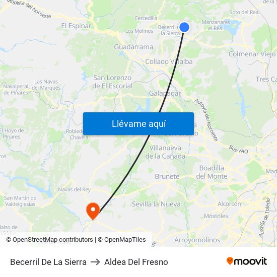 Becerril De La Sierra to Aldea Del Fresno map