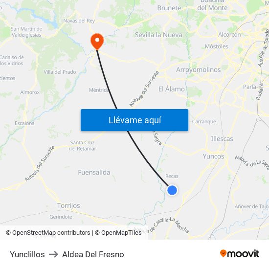 Yunclillos to Aldea Del Fresno map