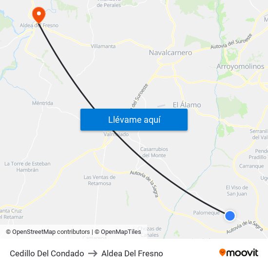 Cedillo Del Condado to Aldea Del Fresno map