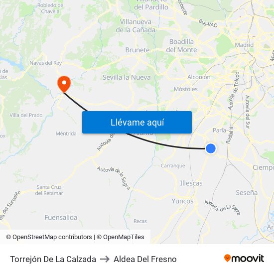 Torrejón De La Calzada to Aldea Del Fresno map