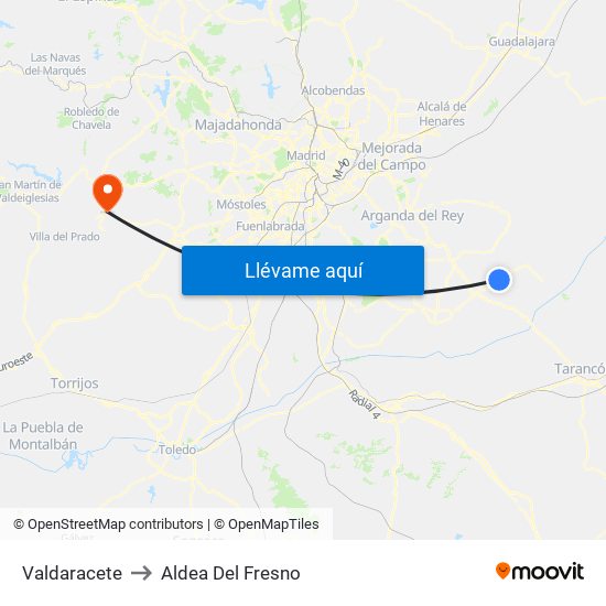 Valdaracete to Aldea Del Fresno map