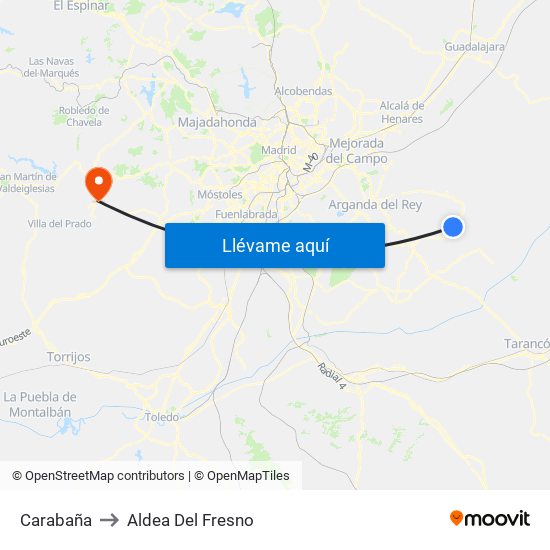 Carabaña to Aldea Del Fresno map