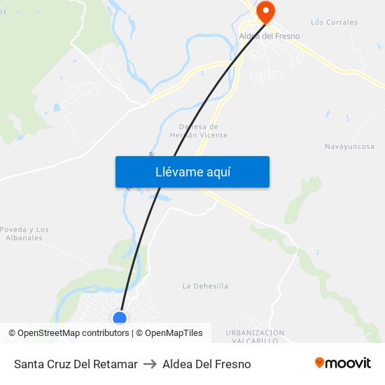 Santa Cruz Del Retamar to Aldea Del Fresno map
