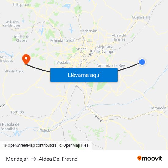 Mondéjar to Aldea Del Fresno map