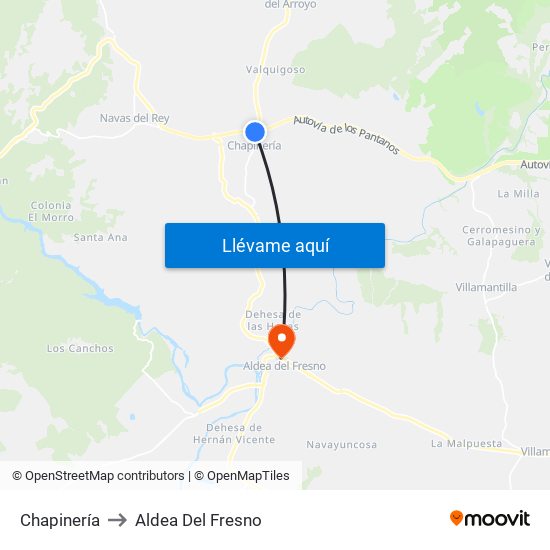 Chapinería to Aldea Del Fresno map