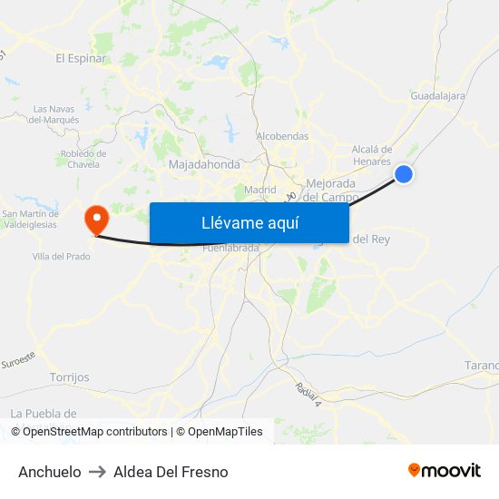 Anchuelo to Aldea Del Fresno map
