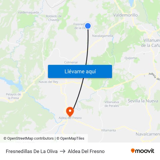 Fresnedillas De La Oliva to Aldea Del Fresno map