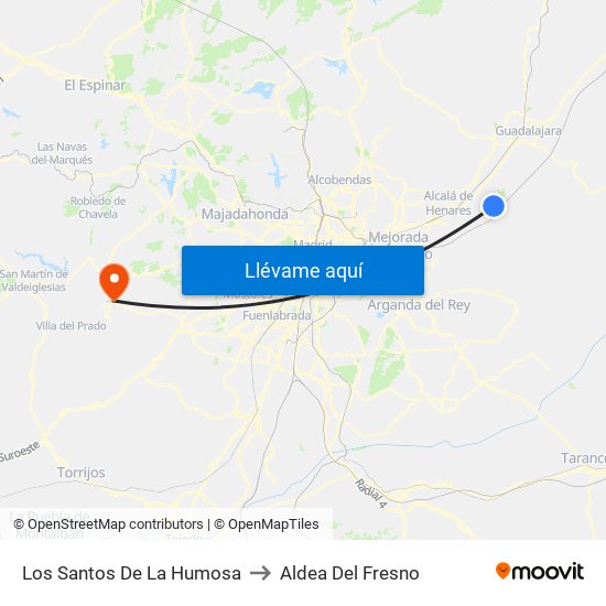 Los Santos De La Humosa to Aldea Del Fresno map