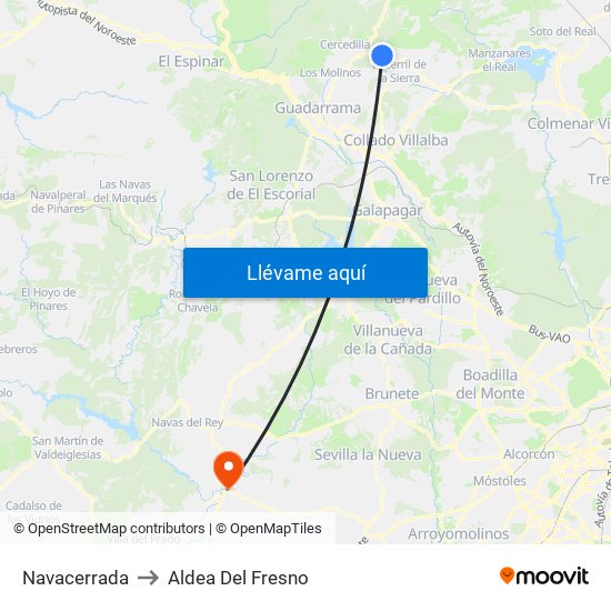 Navacerrada to Aldea Del Fresno map