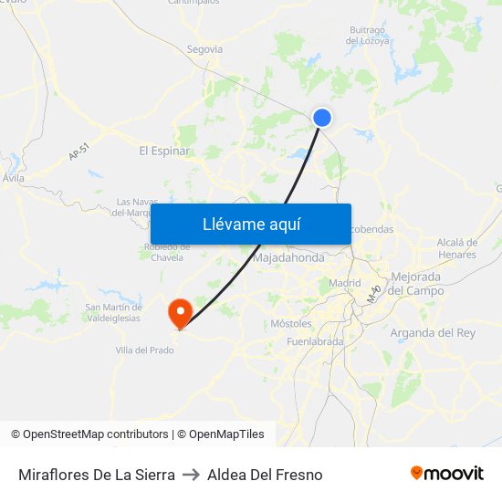 Miraflores De La Sierra to Aldea Del Fresno map