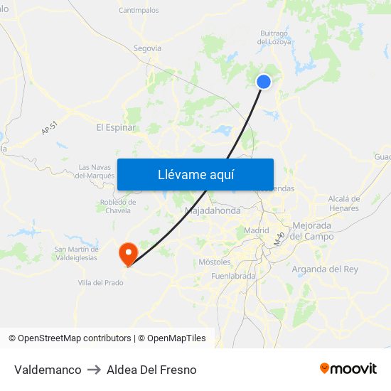 Valdemanco to Aldea Del Fresno map