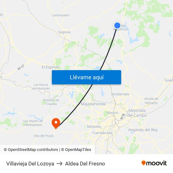 Villavieja Del Lozoya to Aldea Del Fresno map