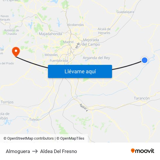 Almoguera to Aldea Del Fresno map