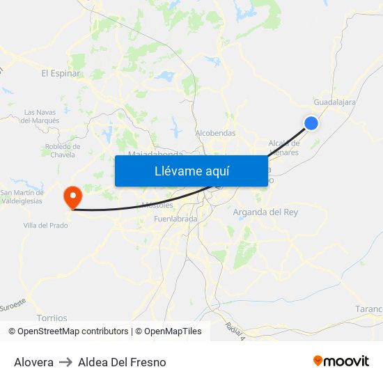 Alovera to Aldea Del Fresno map