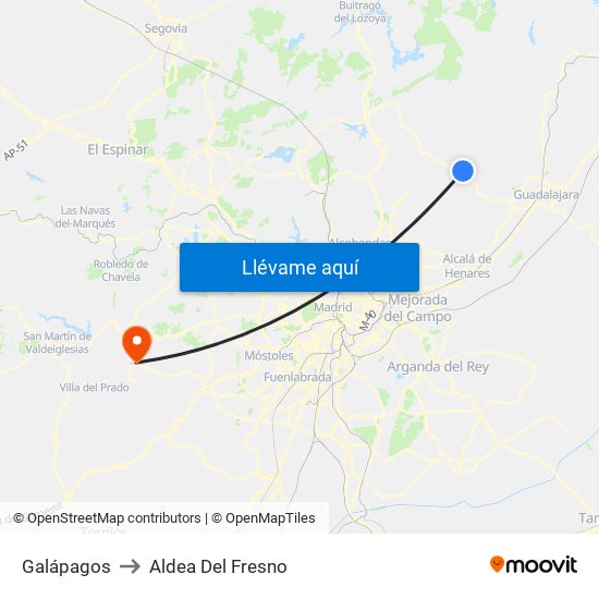 Galápagos to Aldea Del Fresno map
