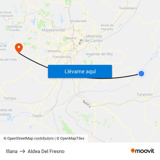 Illana to Aldea Del Fresno map