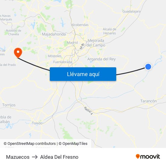 Mazuecos to Aldea Del Fresno map