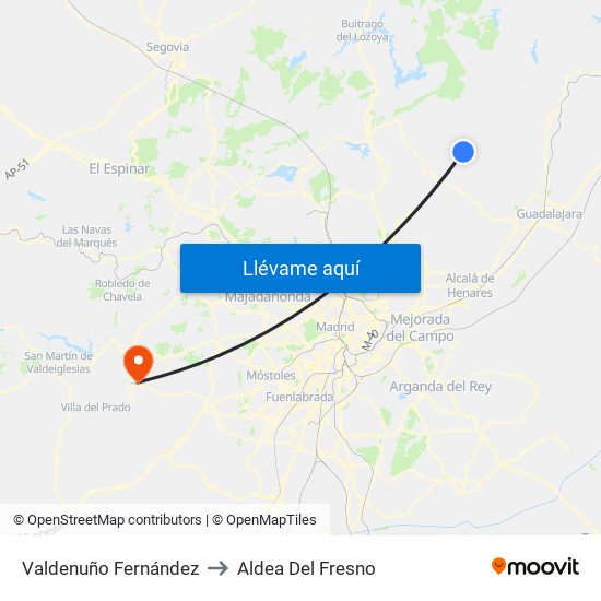 Valdenuño Fernández to Aldea Del Fresno map