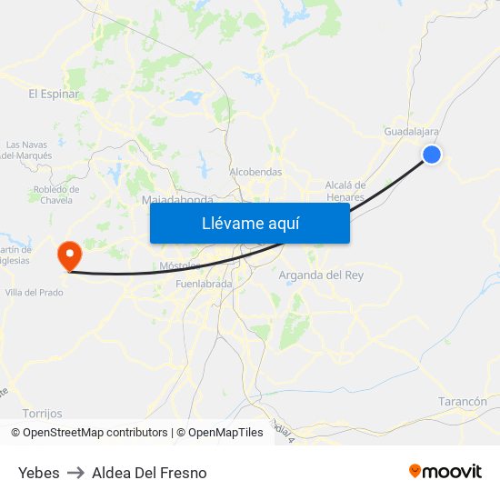 Yebes to Aldea Del Fresno map