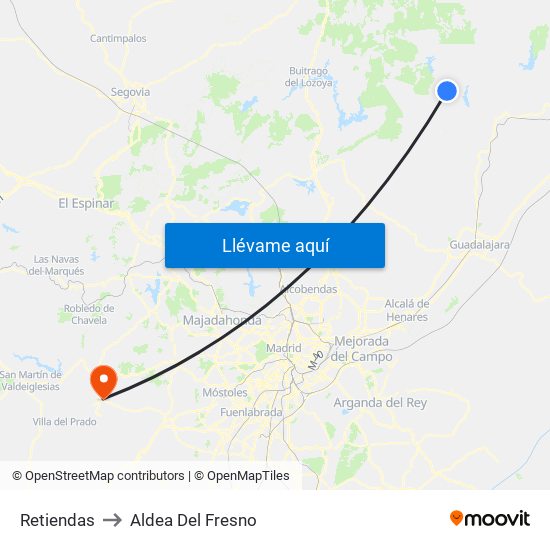 Retiendas to Aldea Del Fresno map