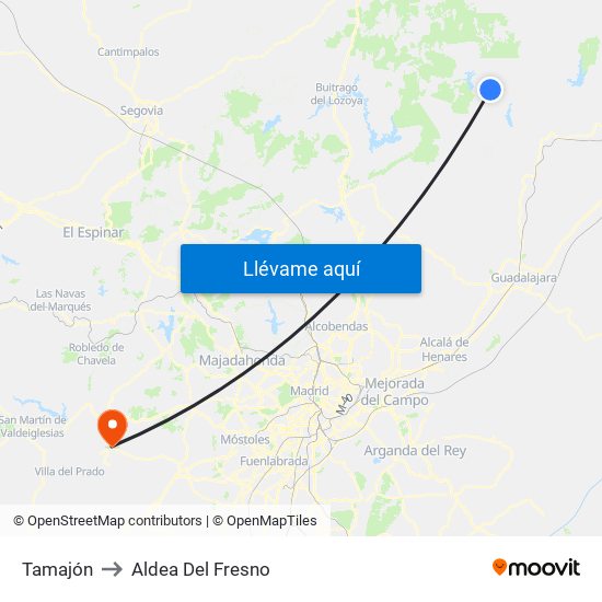 Tamajón to Aldea Del Fresno map