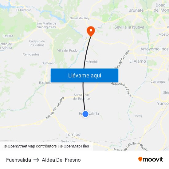 Fuensalida to Aldea Del Fresno map