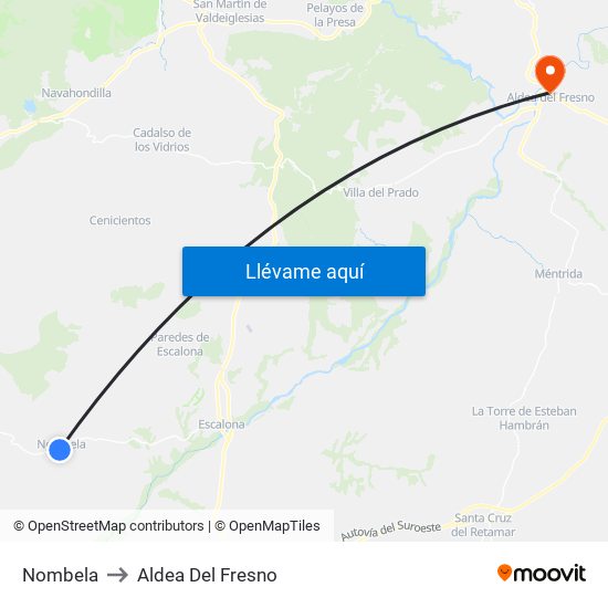 Nombela to Aldea Del Fresno map