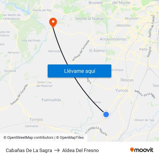 Cabañas De La Sagra to Aldea Del Fresno map