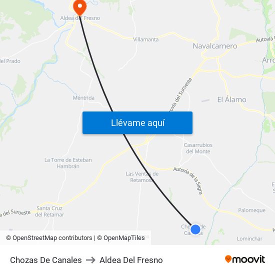 Chozas De Canales to Aldea Del Fresno map