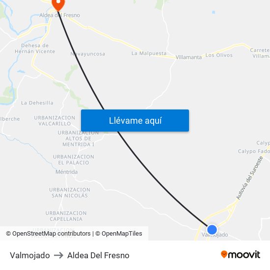 Valmojado to Aldea Del Fresno map