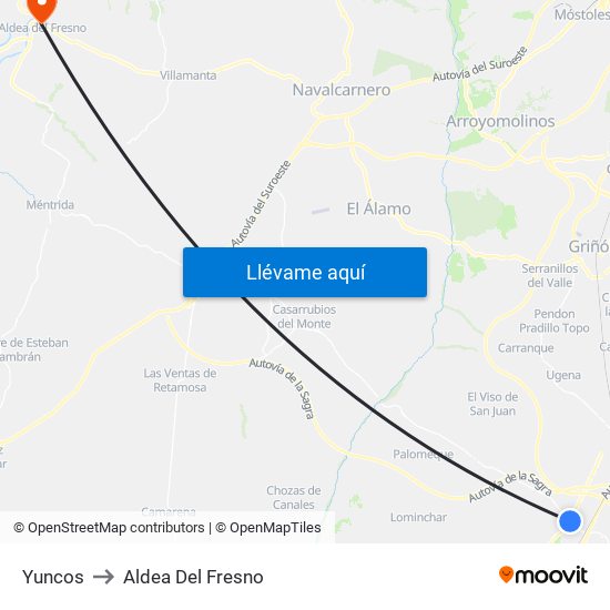Yuncos to Aldea Del Fresno map