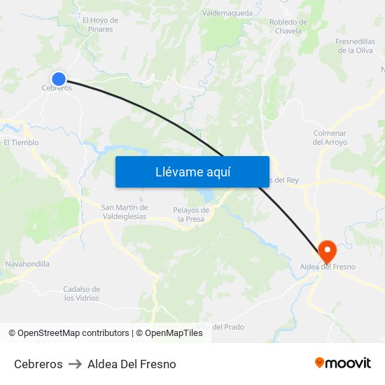 Cebreros to Aldea Del Fresno map