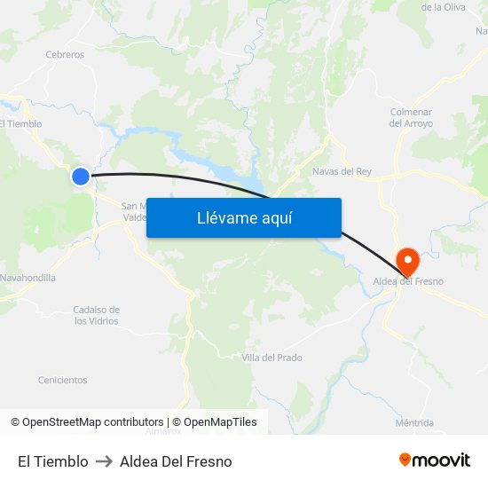 El Tiemblo to Aldea Del Fresno map