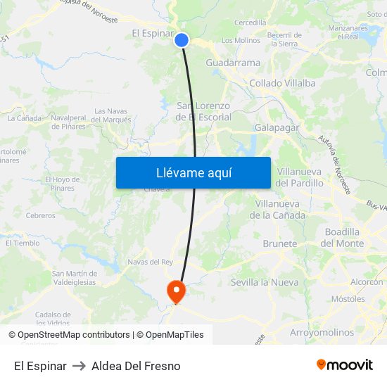 El Espinar to Aldea Del Fresno map