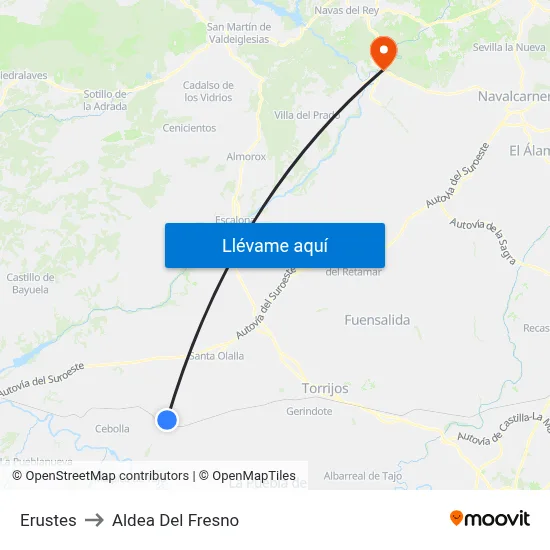 Erustes to Aldea Del Fresno map