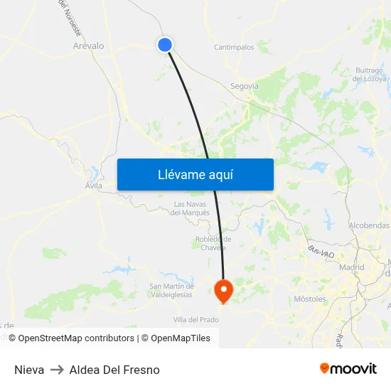 Nieva to Aldea Del Fresno map