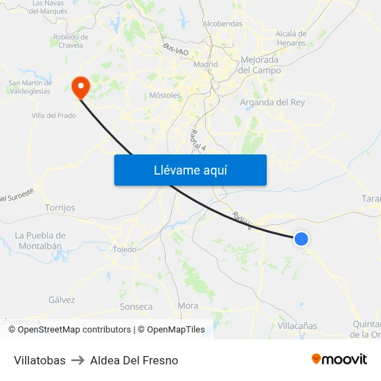 Villatobas to Aldea Del Fresno map
