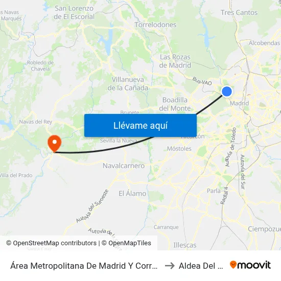 Área Metropolitana De Madrid Y Corredor Del Henares to Aldea Del Fresno map